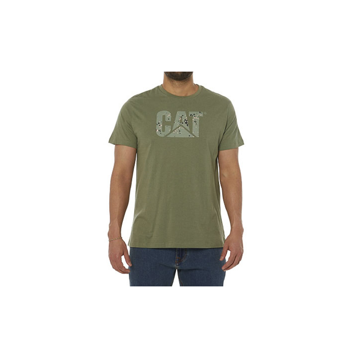 Caterpillar Earth Cat Fill Men's T-Shirts Green | Cat-097432