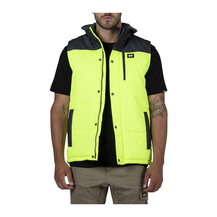 Caterpillar Hi Vis Hooded Work Men's Vests Yellow/Black | Cat-510738