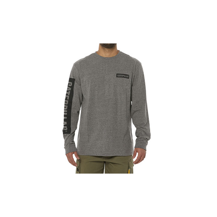 Caterpillar Icon Block Long Sleeve Men's T-Shirts Dark Grey | Cat-375408