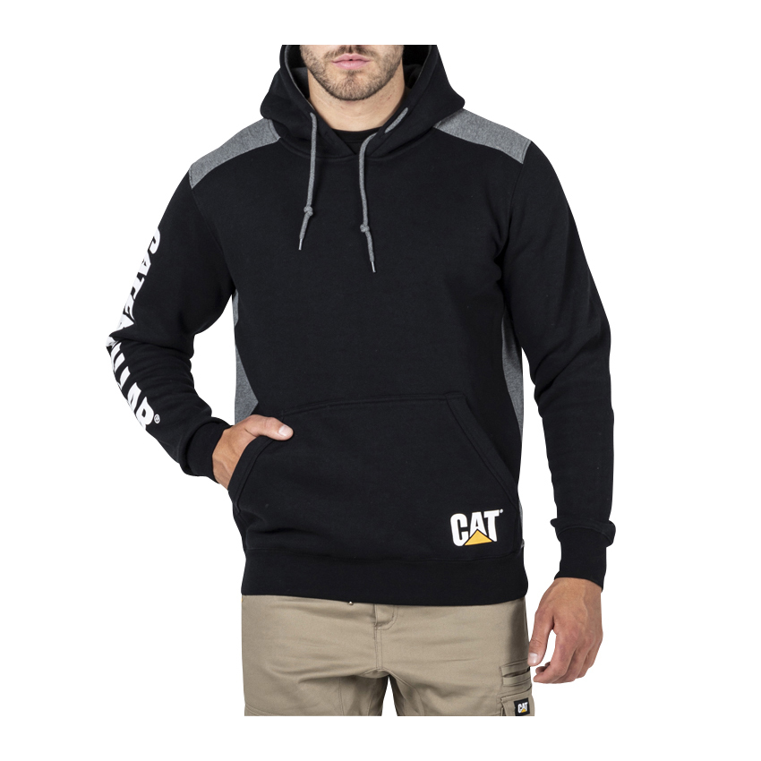Caterpillar Logo Panel Hooded Sweat Men's Hoodies Black | Cat-057143