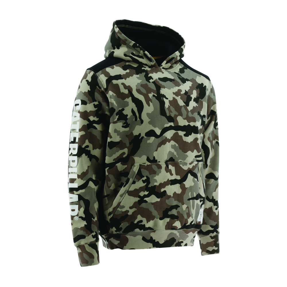 Caterpillar Logo Panel Hooded Sweat Men's Hoodies Camo | Cat-501693