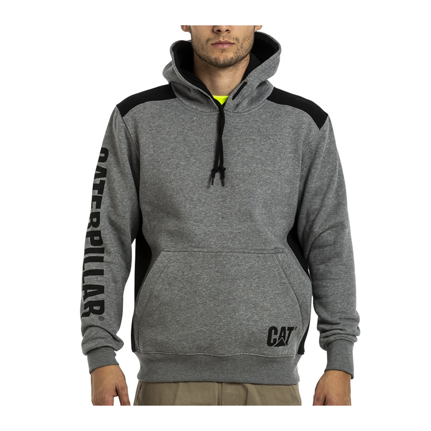 Caterpillar Logo Panel Hooded Sweat Men's Hoodies Dark Grey | Cat-729368