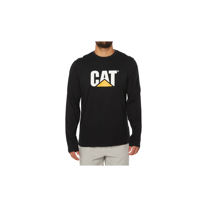 Caterpillar Original Fit Ls Logo Men's T-Shirts Black | Cat-658437