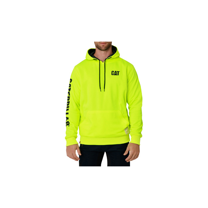 Caterpillar Reversible Banner Men's Hoodies Deep Green/Fluorescent | Cat-426301