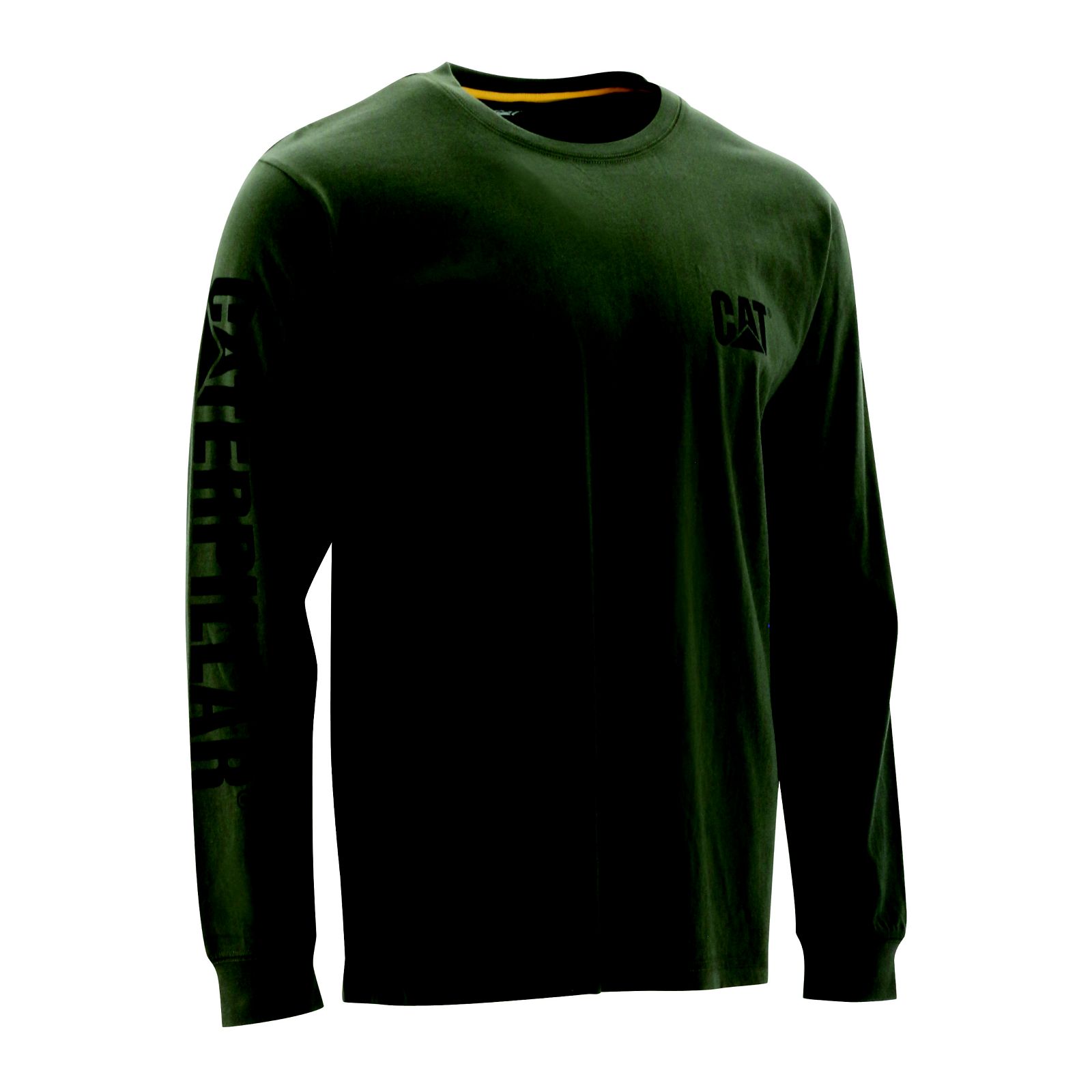 Caterpillar Trademark Banner Long Sleeve Men's T-Shirts Green | Cat-314596