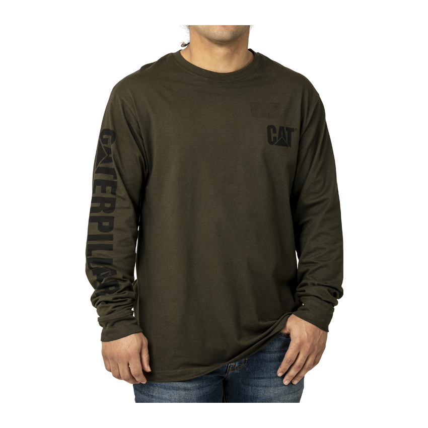 Caterpillar Trademark Banner Long Sleeve Men's T-Shirts dark | Cat-745326