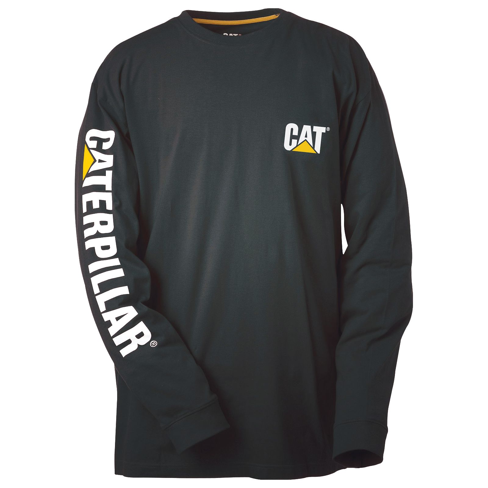Caterpillar Trademark Banner Long Sleeve Men's T-Shirts Black | Cat-951278